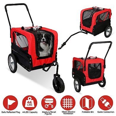 2-in-1 Pet Bike Trailer & Stroller with Canopy, Bicycle Cargo Wagon Carrier for Small & Medium Dogs