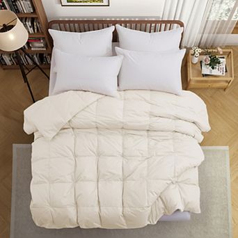 Unikome Made in Germany Medium Weight 100% Cotton Goose Down Feather Comforter for Luxurious Comfort