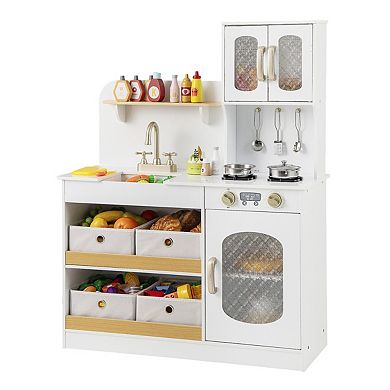Kids Kitchen Playset with Cooking Accessories and Toy Cuttable Veggies-White