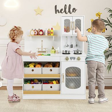 Kids Kitchen Playset with Cooking Accessories and Toy Cuttable Veggies-White