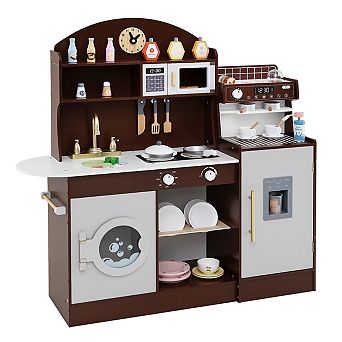 Kids Kitchen Set Wooden with Coffee Makers and Accessories
