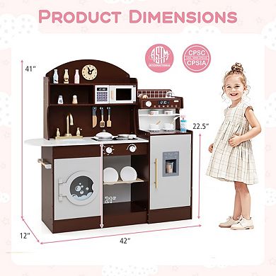 Kids Kitchen Set Wooden with Coffee Makers and Accessories