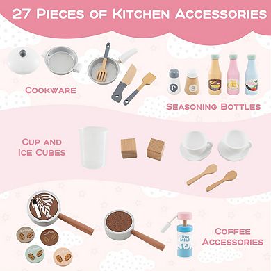 Kids Kitchen Set Wooden with Coffee Makers and Accessories