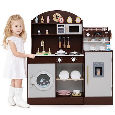 Kids Kitchen Set Wooden with Coffee Makers and Accessories