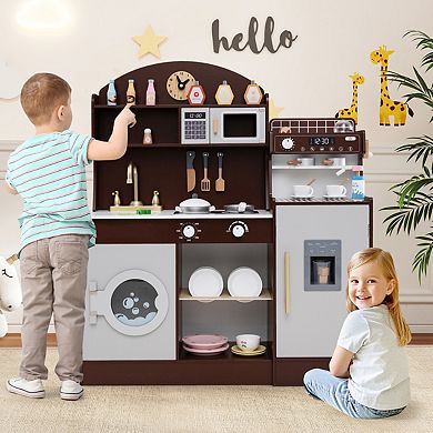 Kids Kitchen Set Wooden with Coffee Makers and Accessories
