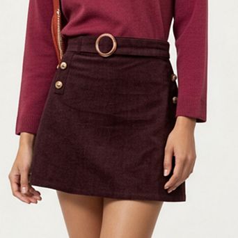 Women’s Corduroy Mini Skirt with Belted Waistband and Soft Structured A-Line Silhouette