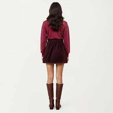 Women’s Corduroy Mini Skirt with Belted Waistband and Soft Structured A-Line Silhouette