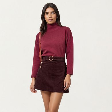 Women’s Corduroy Mini Skirt with Belted Waistband and Soft Structured A-Line Silhouette
