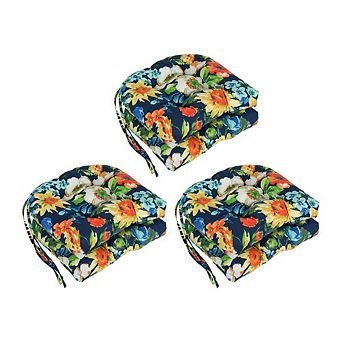 Blazing Needles,16-inch Spun Polyester Patterned Outdoor U-shaped Tufted Chair Cushion
