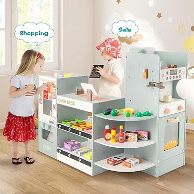Kids Wooden Grocery Store Playset with Coffee Maker and Vending Machine