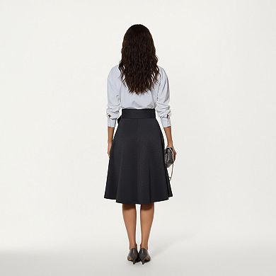 Women’s Flared Midi Skirt with Structured High Waist and Oversized Bow Detail
