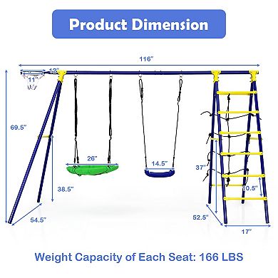 5 in 1 Outdoor Kids Swing Set with A Frame Structure and Ground Stakes