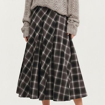 Women’s Plaid Midi Skirt with Soft Full-Length A-Line Silhouette and Gentle Pleated Movement