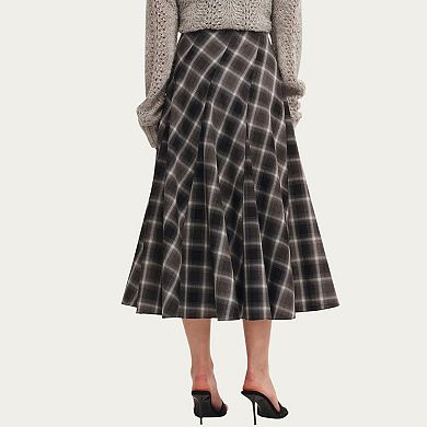 Women’s Plaid Midi Skirt with Soft Full-Length A-Line Silhouette and Gentle Pleated Movement