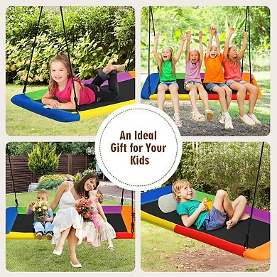 60 Inches Platform Tree Swing Outdoor with 2 Hanging Straps