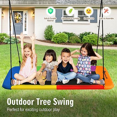 60 Inches Platform Tree Swing Outdoor with 2 Hanging Straps