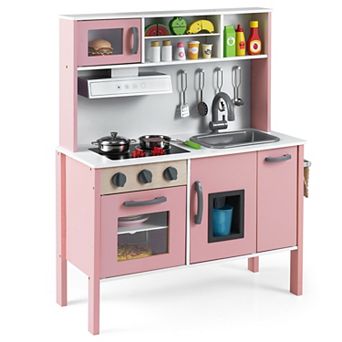 Wooden Play Kitchen Set With Sink, Stoves, Microwave and 18 pc
