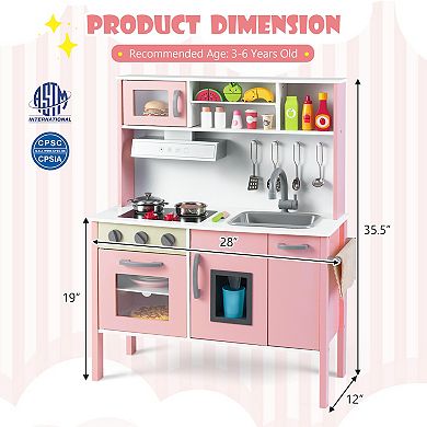 Wooden Play Kitchen Set With Sink, Stoves, Microwave and 18 Pieces