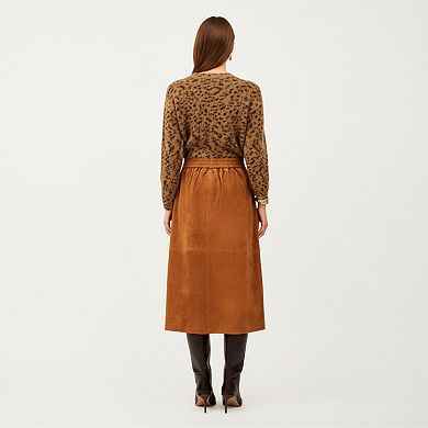 Women’s Button Front Midi Skirt with Soft Corduroy Texture and Flattering A-Line Shape