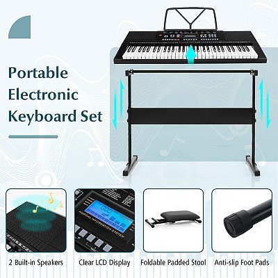 61 Key Electronic Keyboard Set with Stand, Bench and Microphone