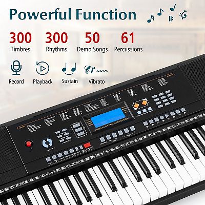 61 Key Electronic Keyboard Set with Stand, Bench and Microphone