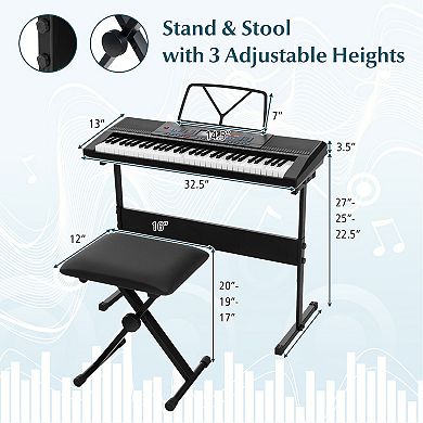 61 Key Electronic Keyboard Piano Starter Set with Stand, Bench and Headphones
