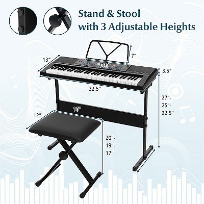 61 Key Electronic Keyboard Set with Stand, Bench and Microphone