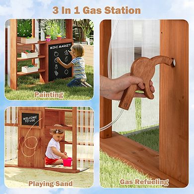 Kids Wooden Playhouse Gas Station Grocery Store With Chalkboards