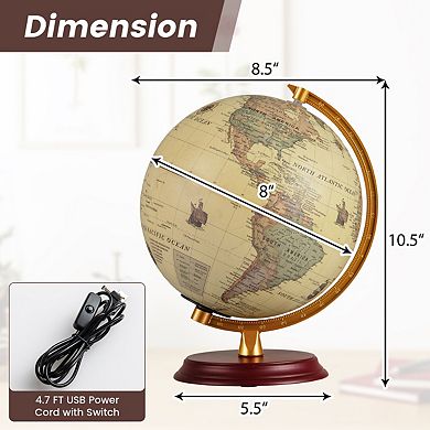 Illuminated World Globe Night Light With Wooden Stand And HD Map