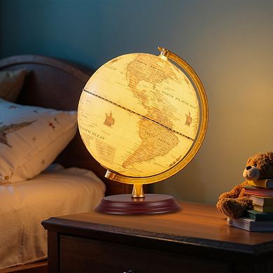 Illuminated World Globe Night Light With Wooden Stand And HD Map