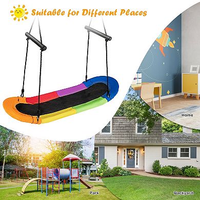 Saucer Tree Swing Surf Kids Outdoor Adjustable Oval Platform Set with Handle