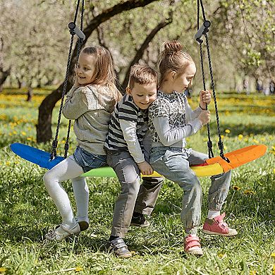 Saucer Tree Swing Surf Kids Outdoor Adjustable Oval Platform Set with Handle
