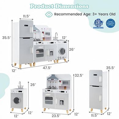 3-Piece Pretend Play Kitchen Set with Sink, Refrigerator and Washer for Kids