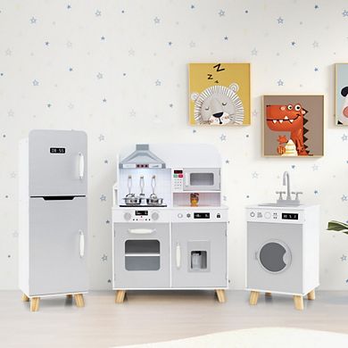3-Piece Pretend Play Kitchen Set with Sink, Refrigerator and Washer for Kids