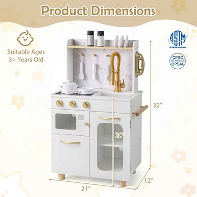 Wooden Pretend Play Kitchen Set with Sink and Cooking Accessories