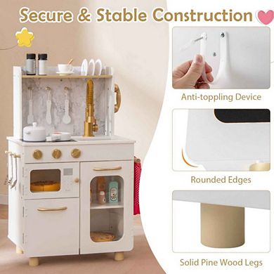 Wooden Pretend Play Kitchen Set with Sink and Cooking Accessories