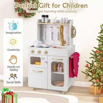 Wooden Pretend Play Kitchen Set with Sink and Cooking Accessories