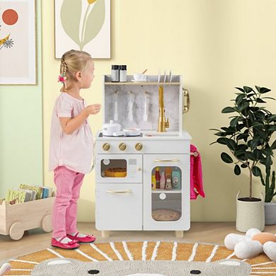Wooden Pretend Play Kitchen Set with Sink and Cooking Accessories