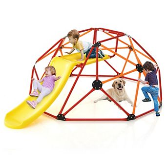 Orange Kids Climbing Dome with Slide and Cushion for Garden or Yard