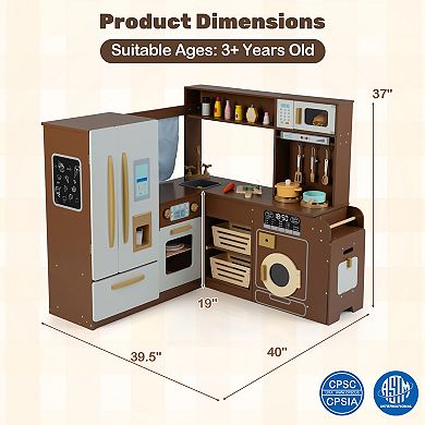 Wooden Corner Play Kitchen Set With Lights Sounds And 22 Accessories
