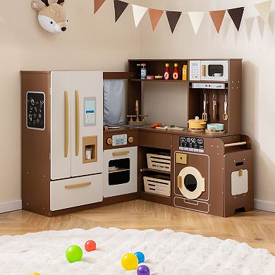 Wooden Corner Play Kitchen Set With Lights Sounds And 22 Accessories