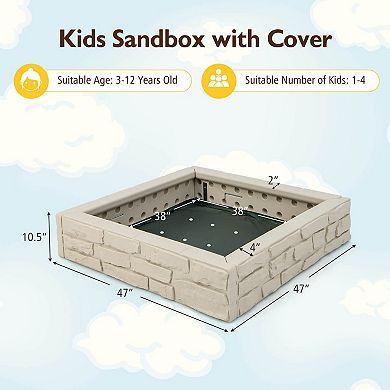 2 in 1 HDPE Kids Sandbox with Cover and Bottom Liner