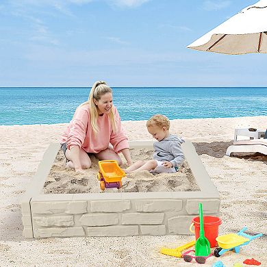 2 in 1 HDPE Kids Sandbox with Cover and Bottom Liner