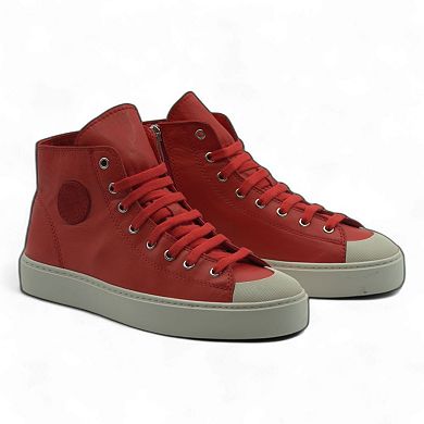 Women's Leather High Top Sneakers with Convenient Side Zipper (August Style)