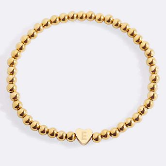 Gold Beaded Bracelet with Heart Initial