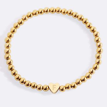 Gold Beaded Bracelet with Heart Initial