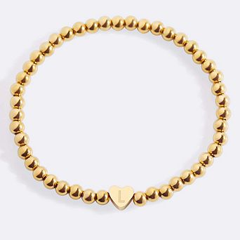 Gold Beaded Bracelet with Heart Initial