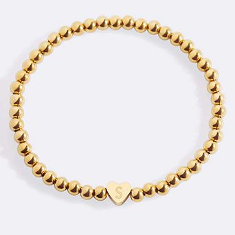 Gold Beaded Bracelet with Heart Initial