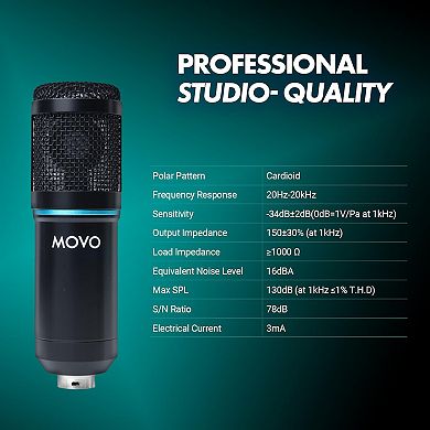 Movo PodPak Podcast Equipment Bundle with Microphone, Boom Arm, and Pop Filter