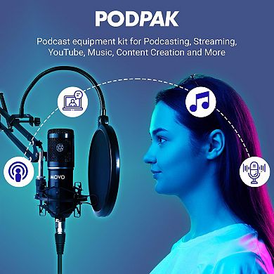 Movo PodPak Podcast Equipment Bundle with Microphone, Boom Arm, and Pop Filter